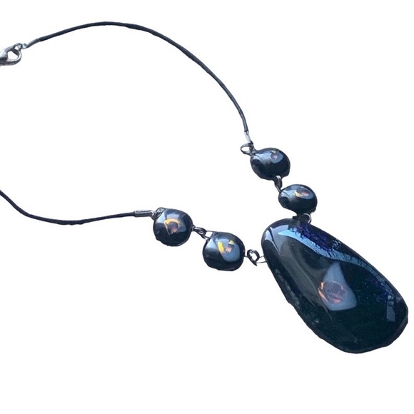 Artesian Dichroic Infused Glass Chunky Necklace Woman’s Jewelry Fiery Colors - Picture 3 of 11